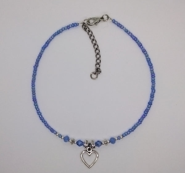 Seed Bead Anklet Blue Blush