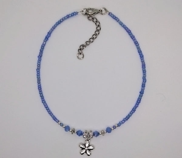 Seed Bead Anklet Blue Blush