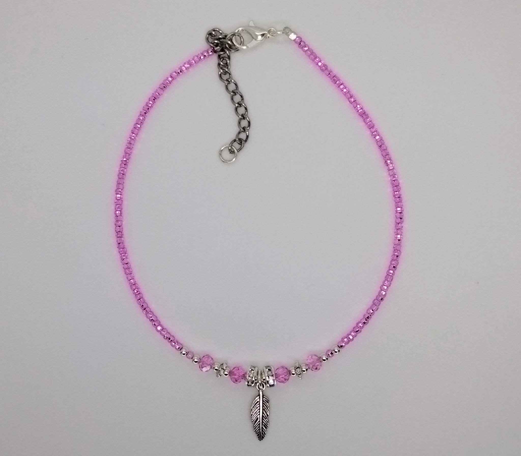 Seed Bead Anklet Hot Pink