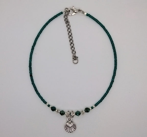 Seed Bead Anklet Teal Green