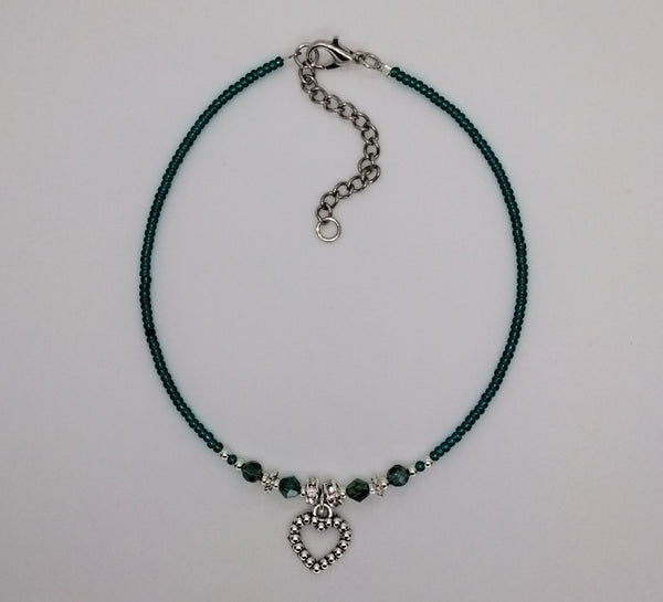 Seed Bead Anklet Teal Green