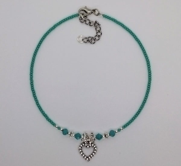Seed Bead Anklet Turquoise